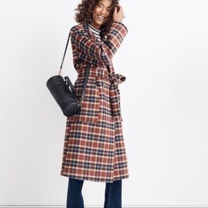Madewell Plaid Long Belted Coat Jacket Style #AA327